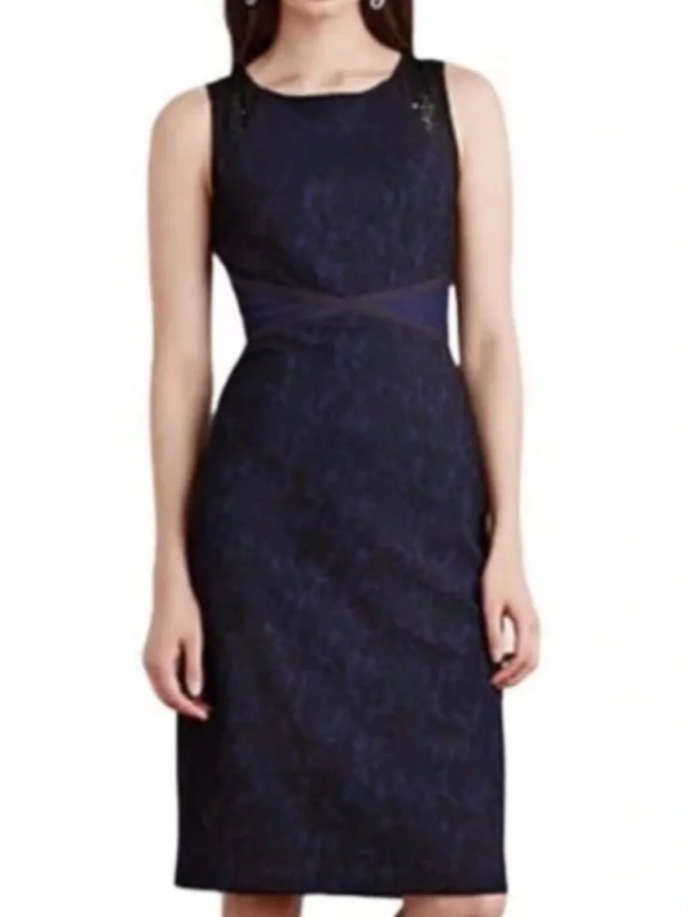 Moulinette Sours Anthropologie Navy Blue Black Larkin Lace Sheath Dress Size 0P